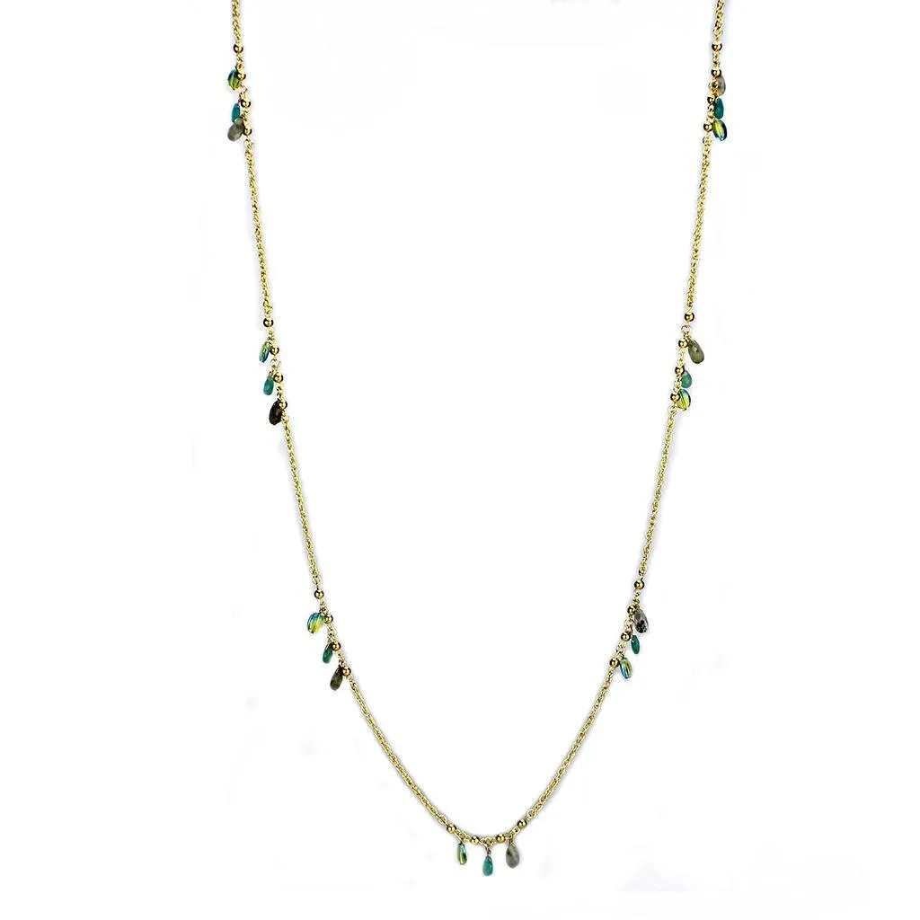 Alamode Gold Brass Necklace with Synthetic Jade in Emerald