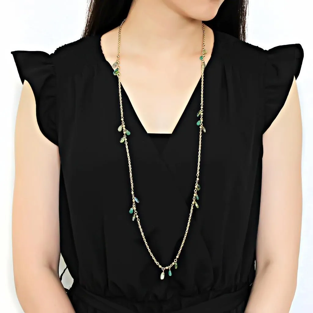 Alamode Gold Brass Necklace with Synthetic Jade in Emerald