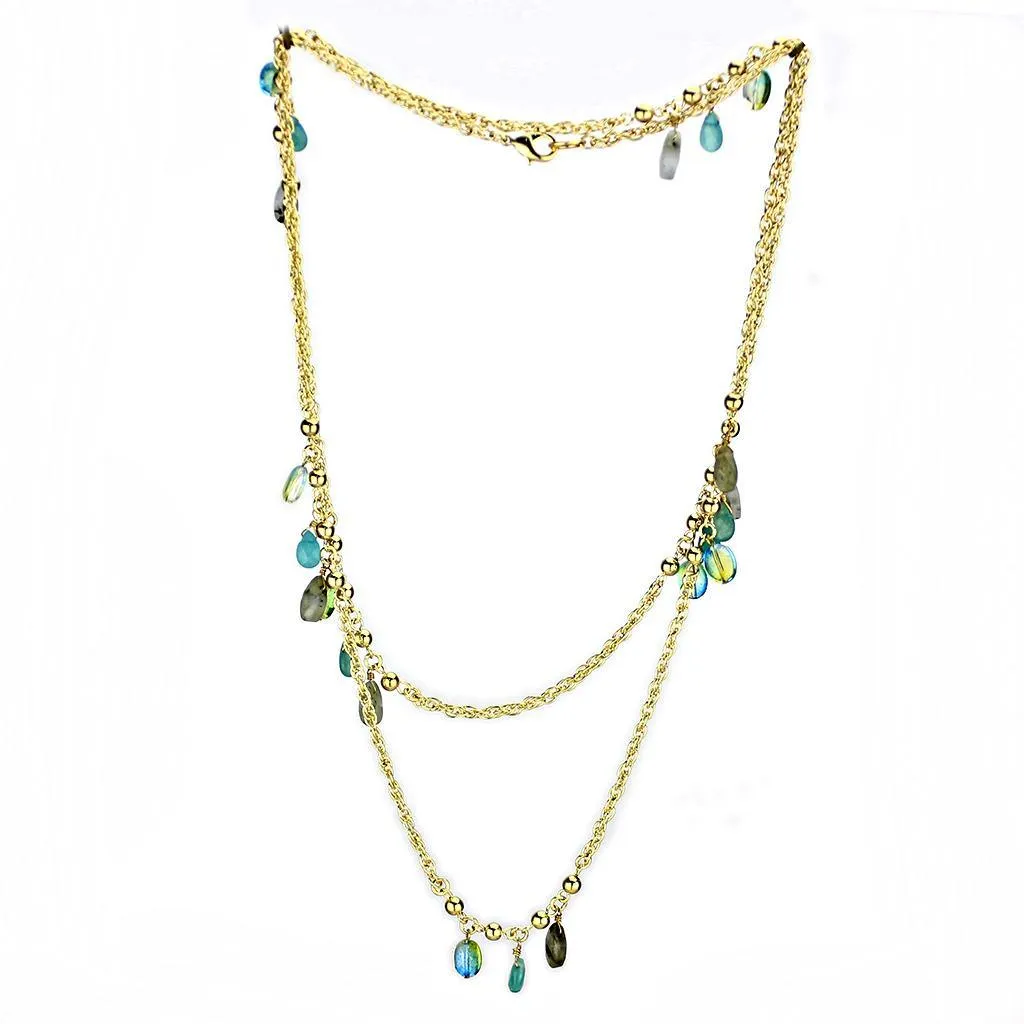 Alamode Gold Brass Necklace with Synthetic Jade in Emerald