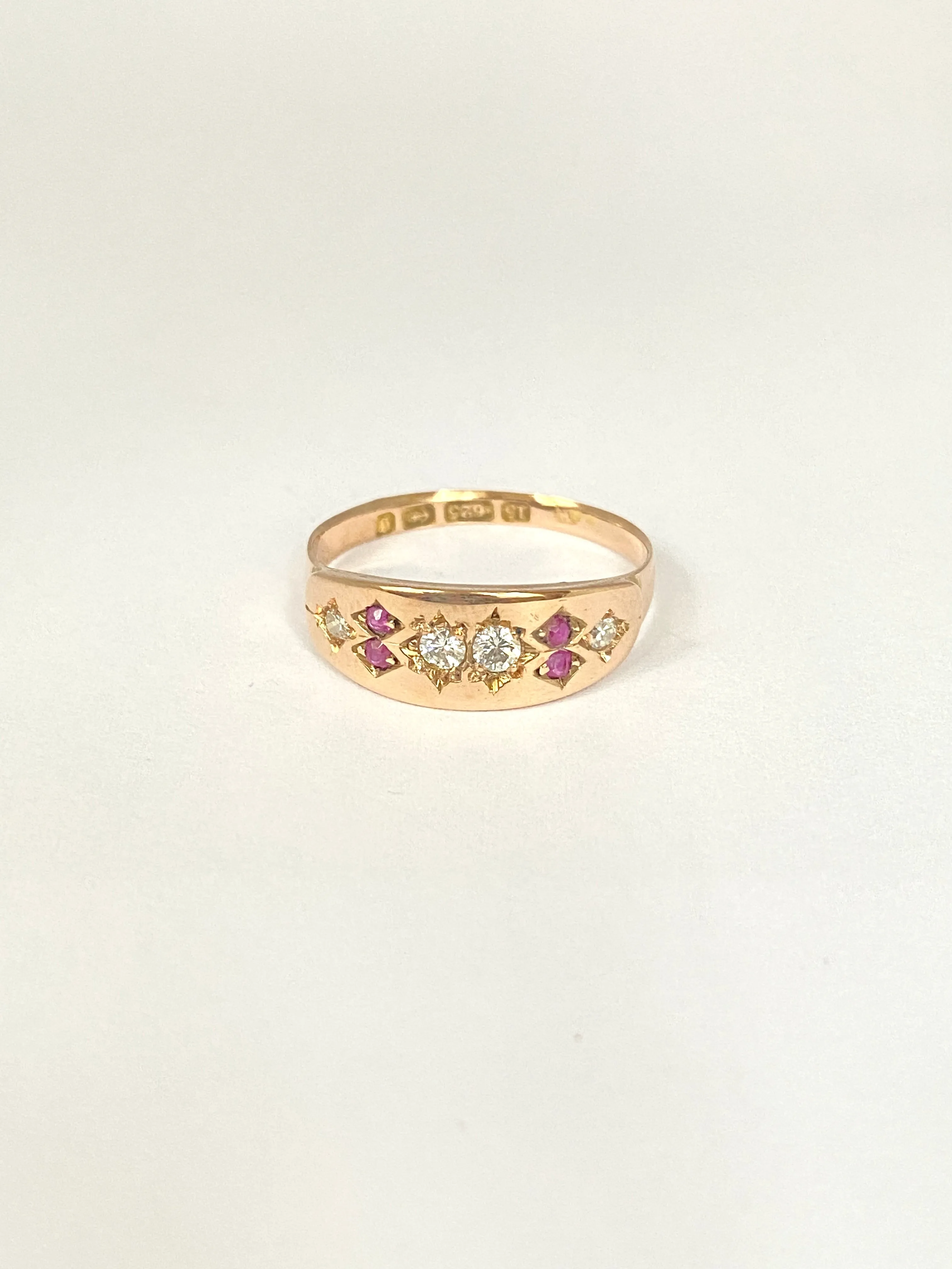 Antique, Victorian, 15ct Gold Ruby and Diamond Gypsy Ring, Hallmarked Birmingham, 1881