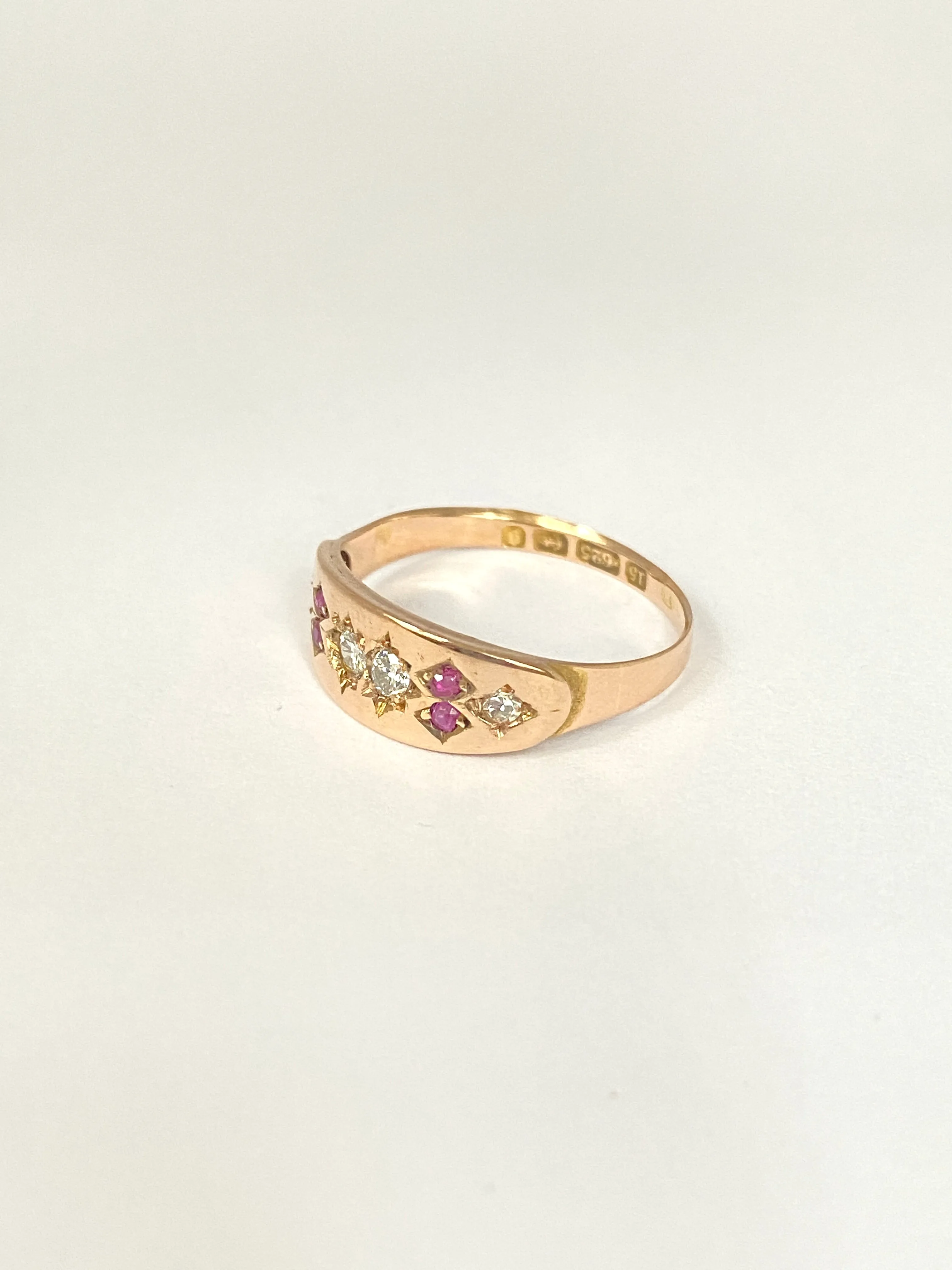 Antique, Victorian, 15ct Gold Ruby and Diamond Gypsy Ring, Hallmarked Birmingham, 1881