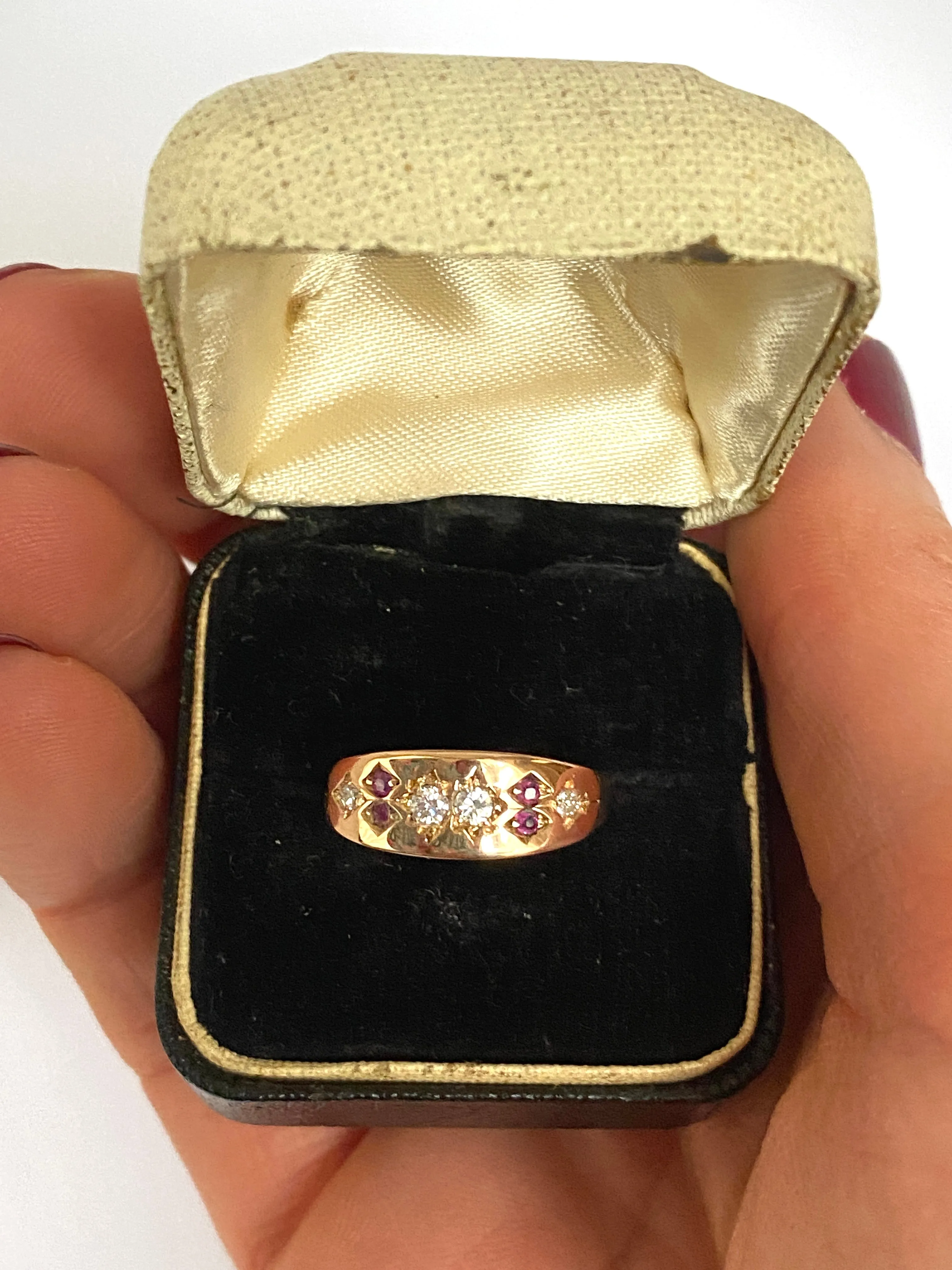 Antique, Victorian, 15ct Gold Ruby and Diamond Gypsy Ring, Hallmarked Birmingham, 1881