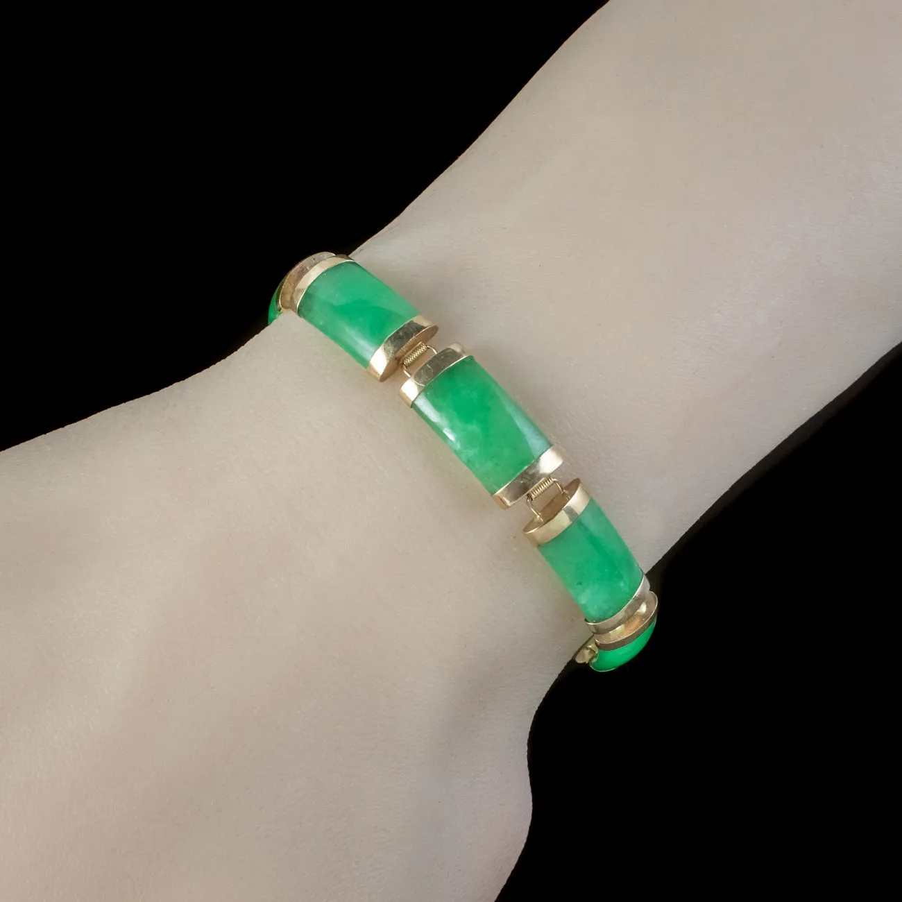 Art Deco Style Jade Bracelet 9ct Gold