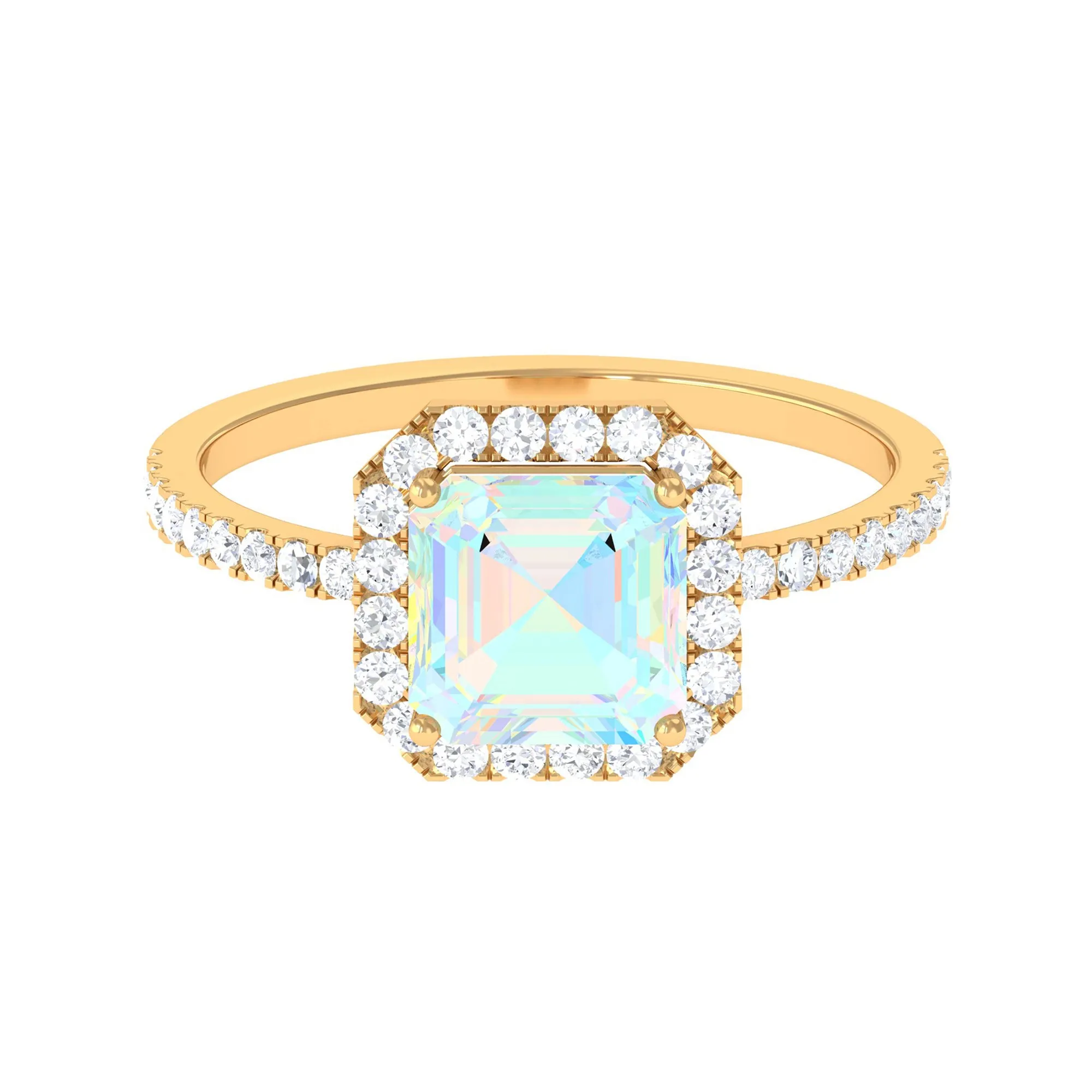 Asscher Cut Ethiopian Opal Halo Engagement Ring with Diamond