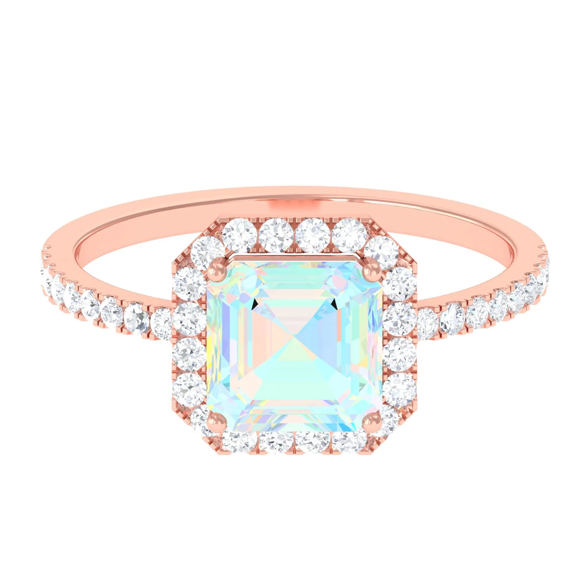 Asscher Cut Ethiopian Opal Halo Engagement Ring with Diamond