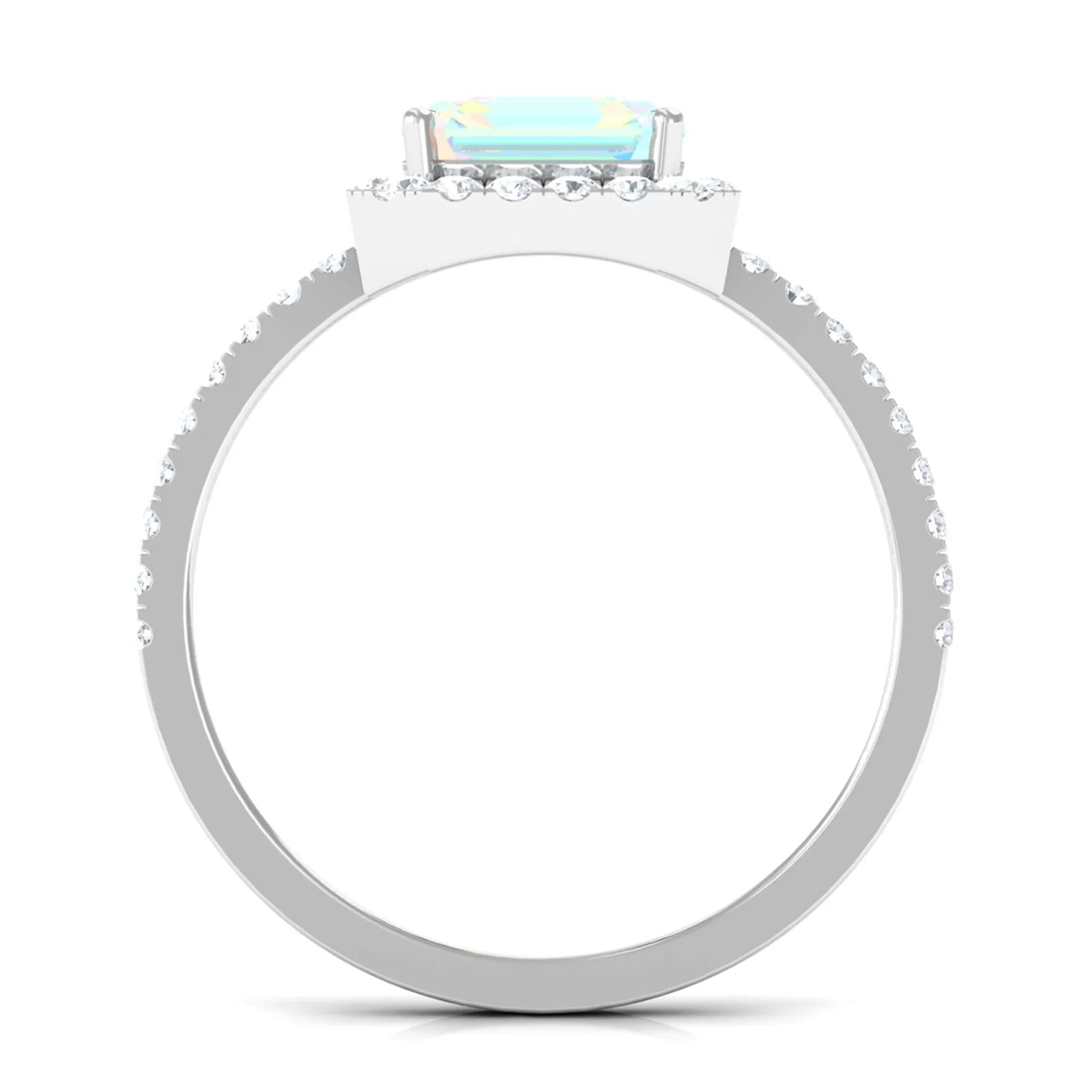 Asscher Cut Ethiopian Opal Halo Engagement Ring with Diamond