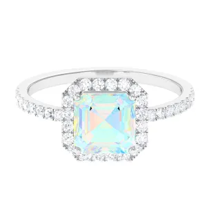 Asscher Cut Ethiopian Opal Halo Engagement Ring with Diamond