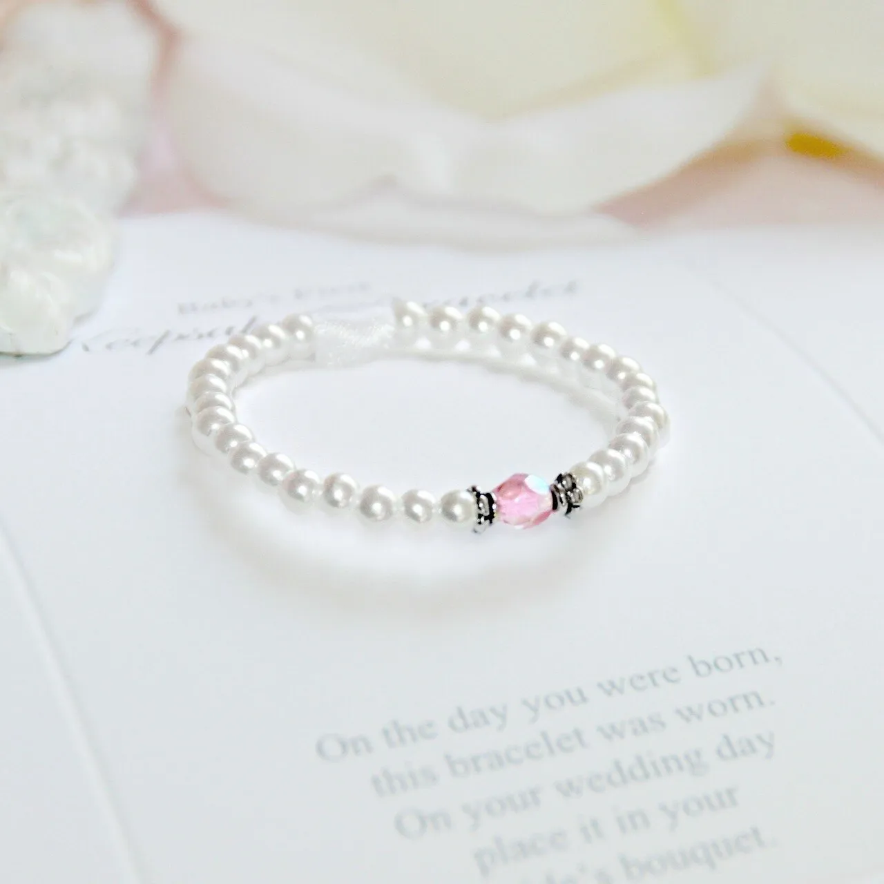 Baby's First Bracelet/Bride Keepsake Pearl, Gemstone, and Poem