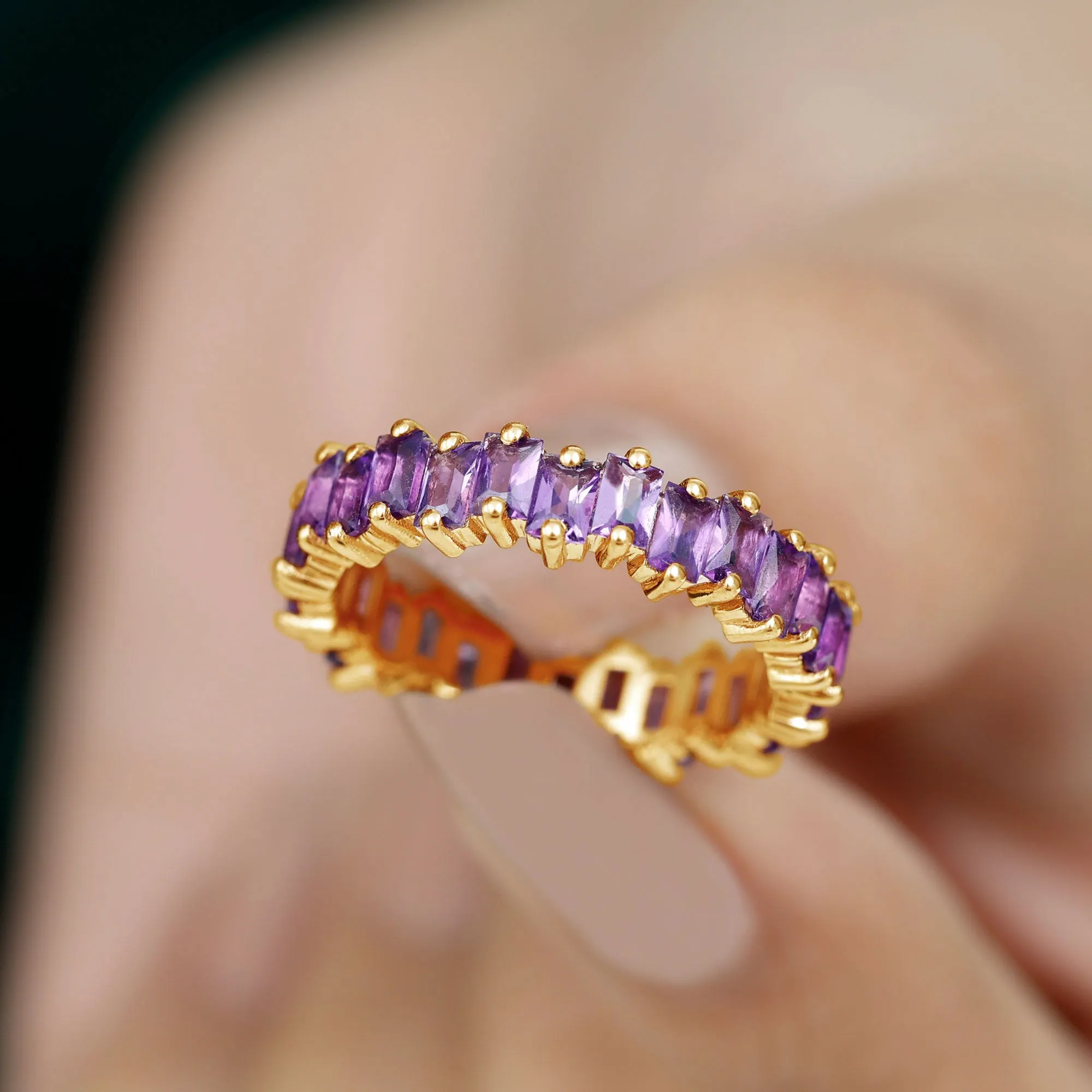 Baguette Cut Amethyst Uneven Eternity Ring