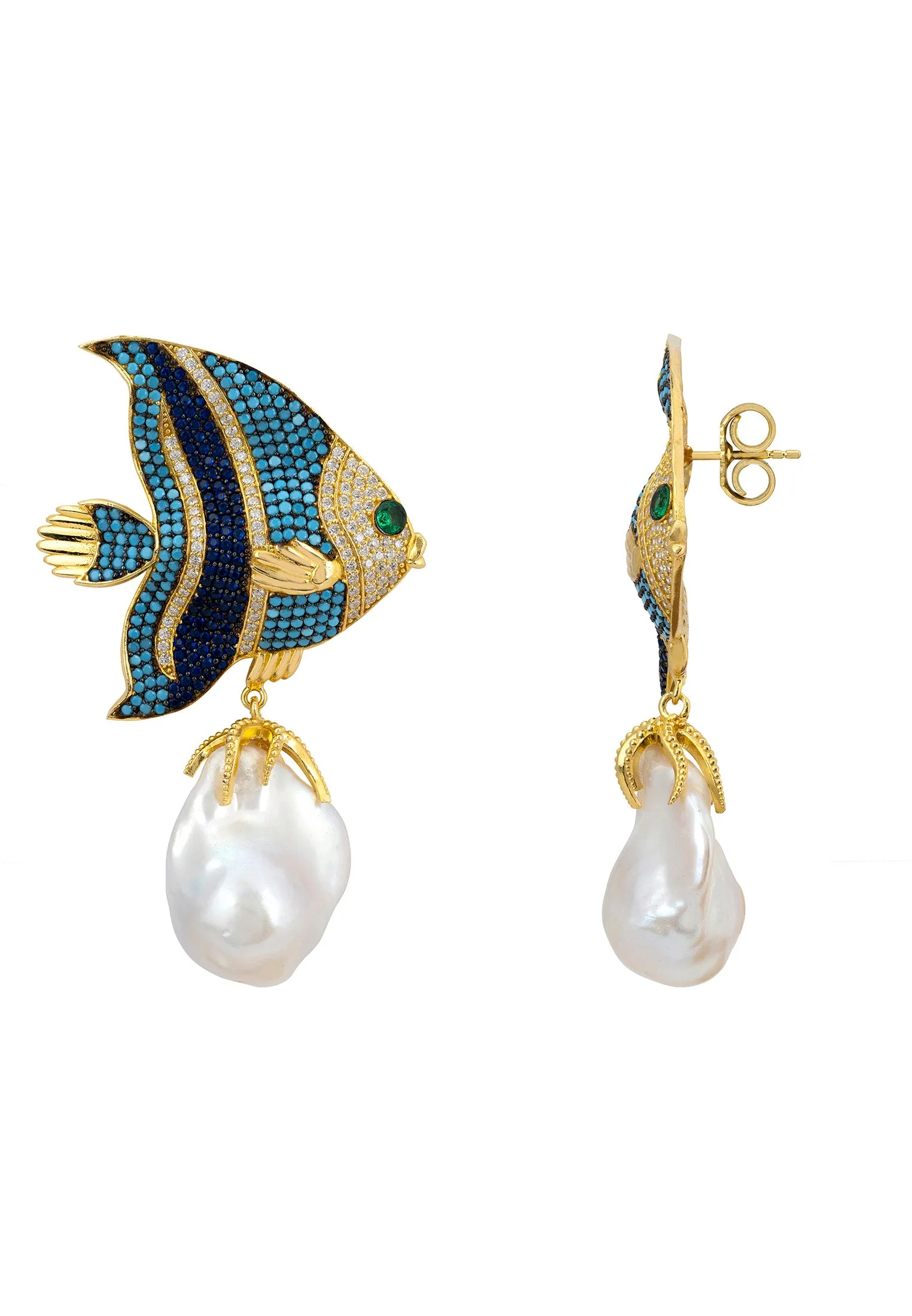 Baroque Pearl Angelfish Earrings Gold