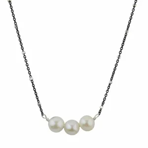 Black and White Pendant Necklace | Cultured Freshwater Pearl on Oxidized Silver Chain