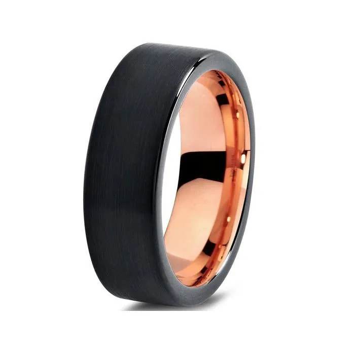 Brushed Pipe Cut Tungsten Carbide Rose Gold Ring