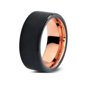 Brushed Pipe Cut Tungsten Carbide Rose Gold Ring