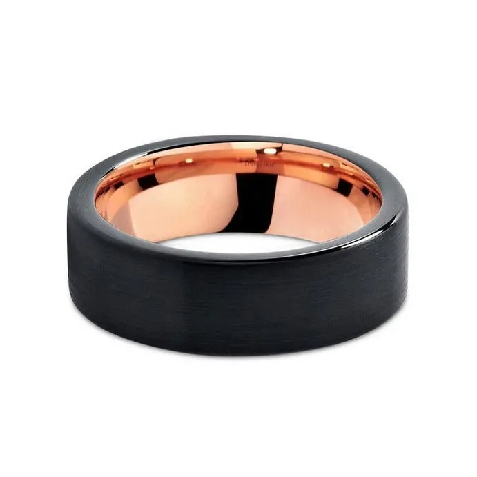 Brushed Pipe Cut Tungsten Carbide Rose Gold Ring