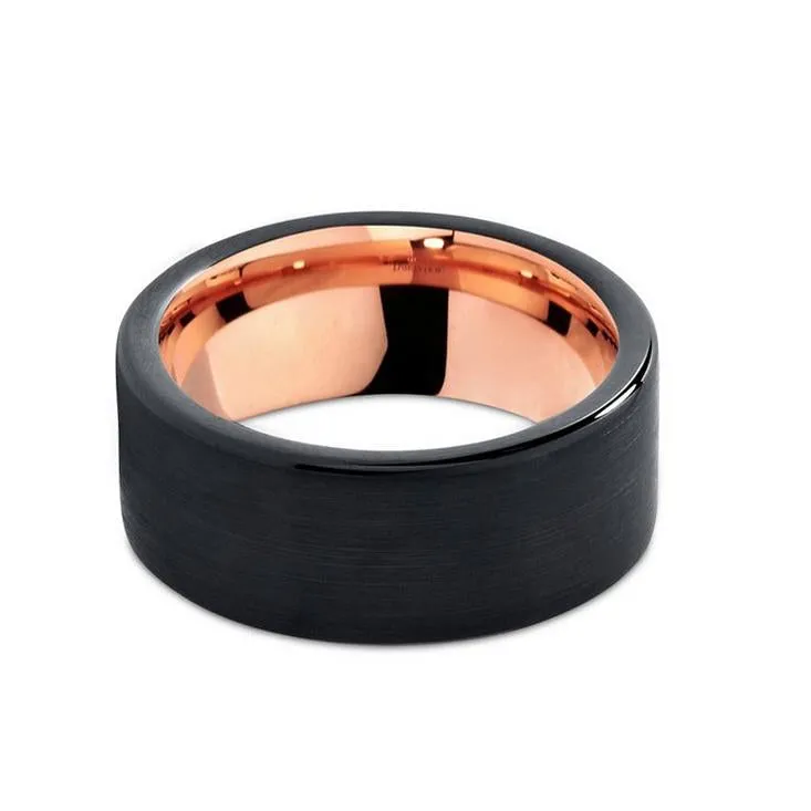 Brushed Pipe Cut Tungsten Carbide Rose Gold Ring