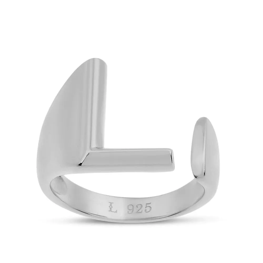 Bubble Letter Initial Adjustable Statement .925 Sterling Silver Ring