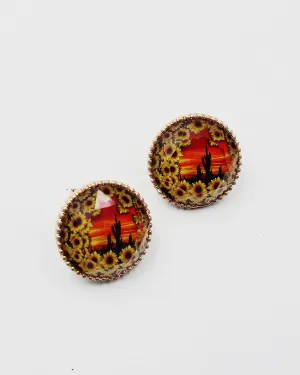 Cactus Print Stud Earrings