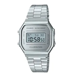 Casio Vintage Standard Digital Silver Stainless Steel Band Watch A168WEM-7D A168WEM-7