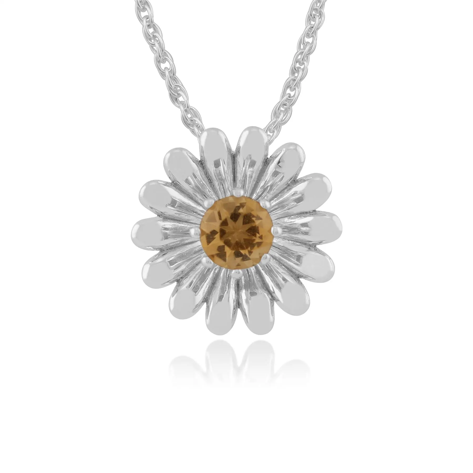 Citrin Anhänger 925 Sterlingsilber 0,16 CT Citrin Blumen Anhänger an 45cm Kette