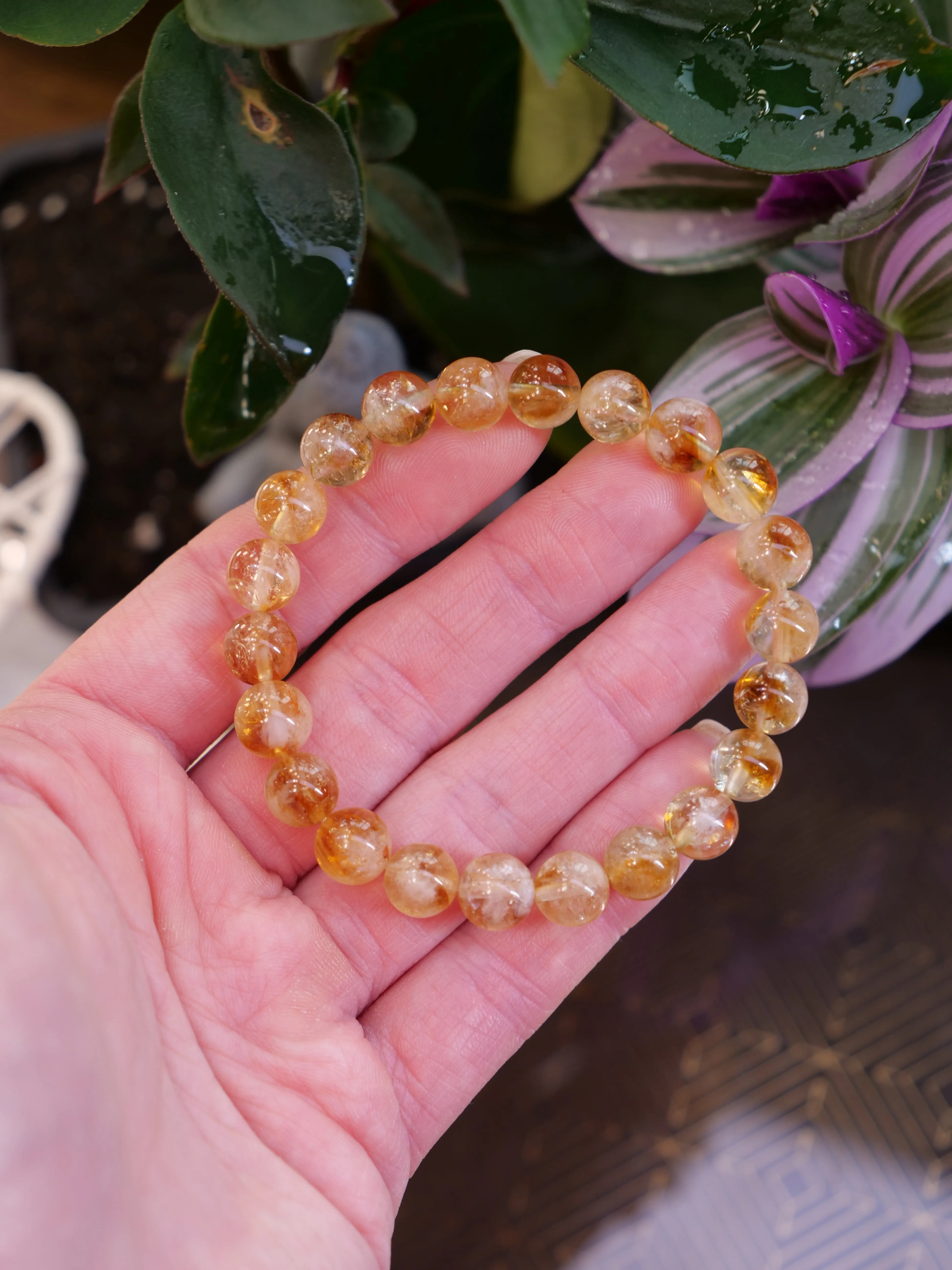 Citrine 8mm Beaded Natural Gemstone Elastic Bracelet, Genuine Top Grade Gift Jewelry, Men Women Fashion Crystal Energy Jewellery