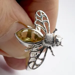 Citrine Bee Ring, 925 Sterling Silver, Size 7