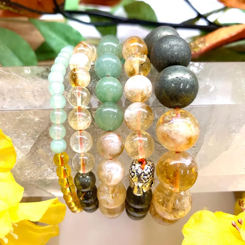 Citrine Green Aventurine & Pyrite Bracelet Multi Beads ( Abundance and Luck )