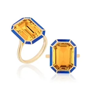 Citrine Lapis Emerald-Cut Ring