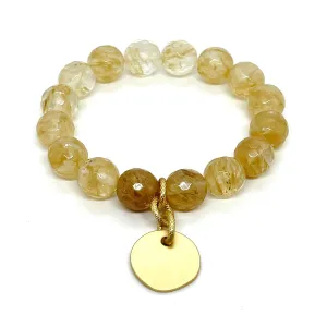 Citrine Quartz Stretch Bracelet With Matte Gold Charm