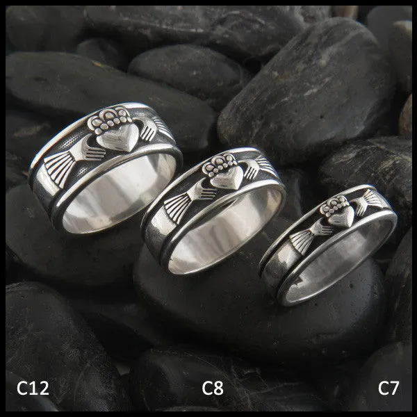 Claddagh Band in Three Widths in Silver