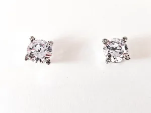 Classic 8 MM Round Cut CZ Stud Brass Earrings