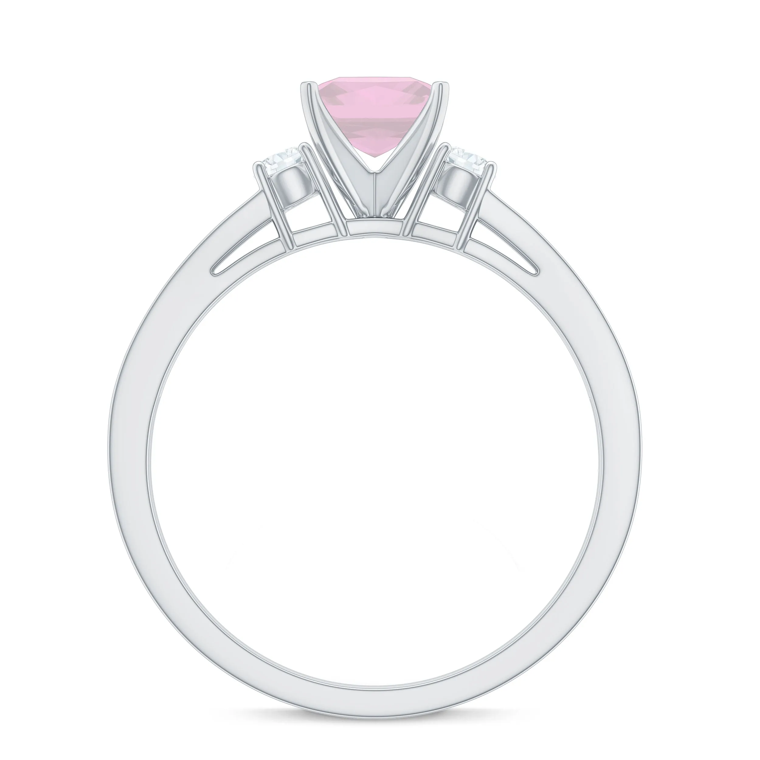 Classic Princess Cut Rose Quartz and Diamond Engagement Ring