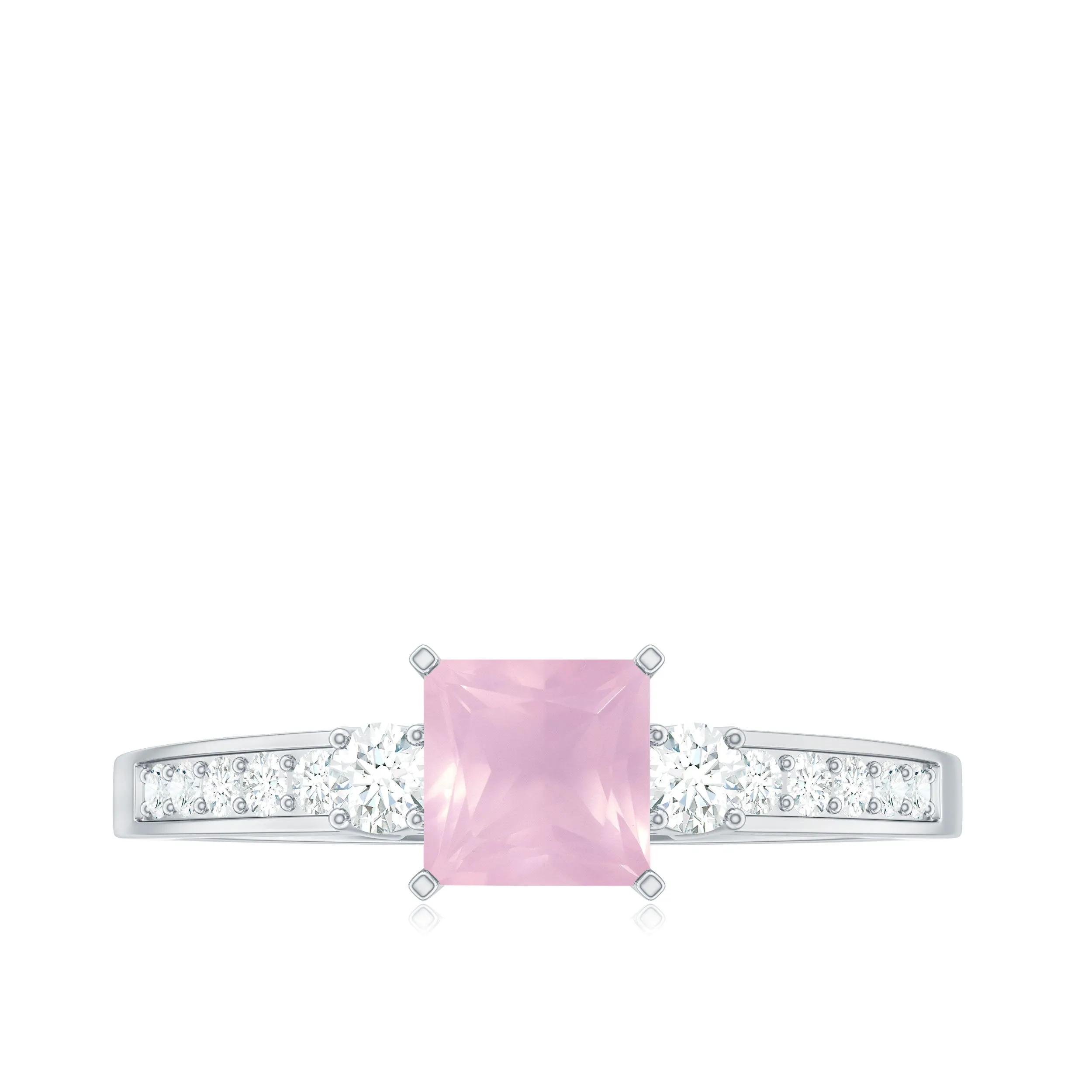 Classic Princess Cut Rose Quartz and Diamond Engagement Ring