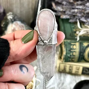 Clear Quartz & Rose Quartz Crystal Statement Necklace in Fine Silver / Foxlark Collection - One of a Kind