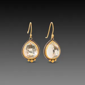 Clear Topaz Teardrop Earrings with 22k Gold Dots