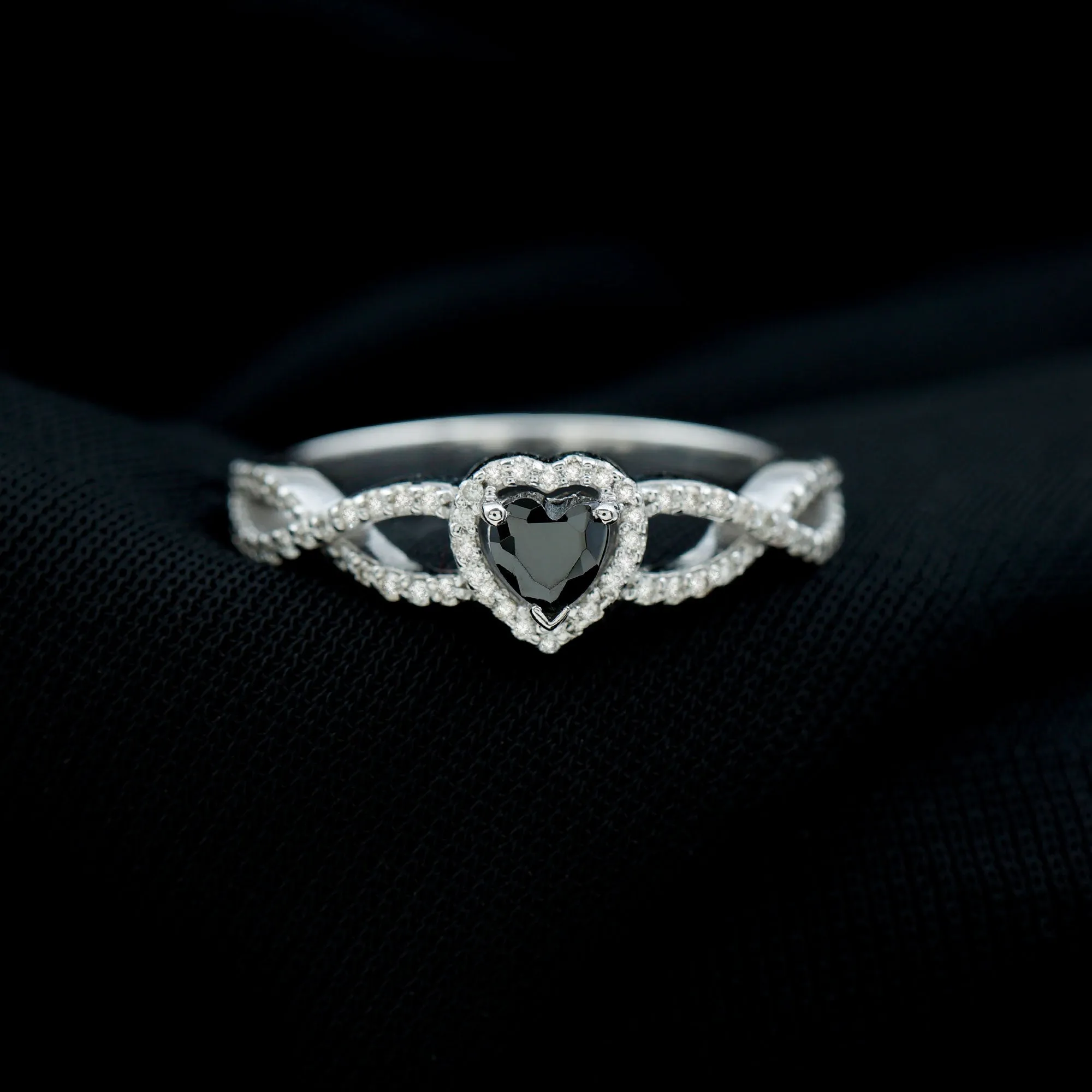 Created Black Diamond Engagement Ring with Moissanite Crossover Shank