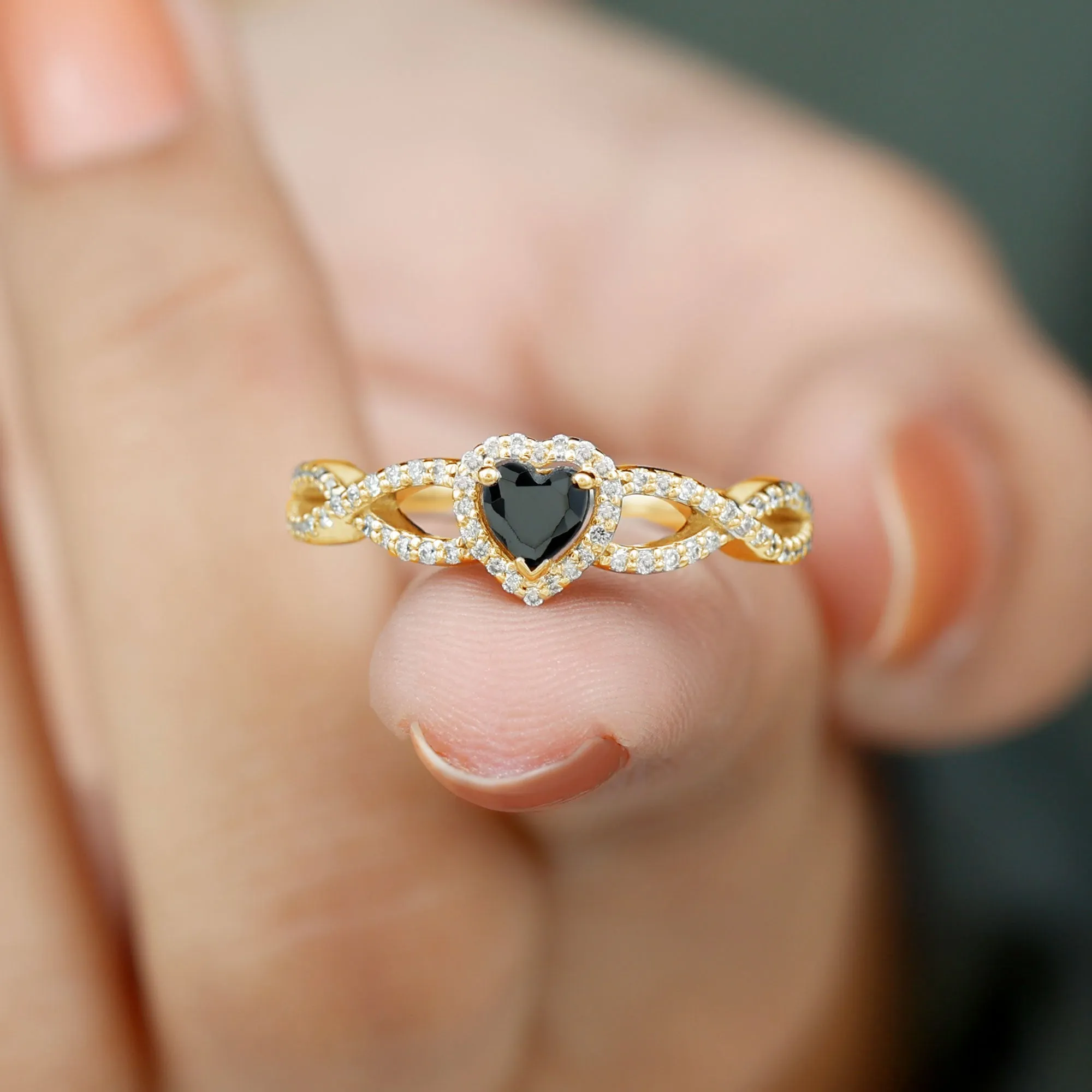 Created Black Diamond Engagement Ring with Moissanite Crossover Shank