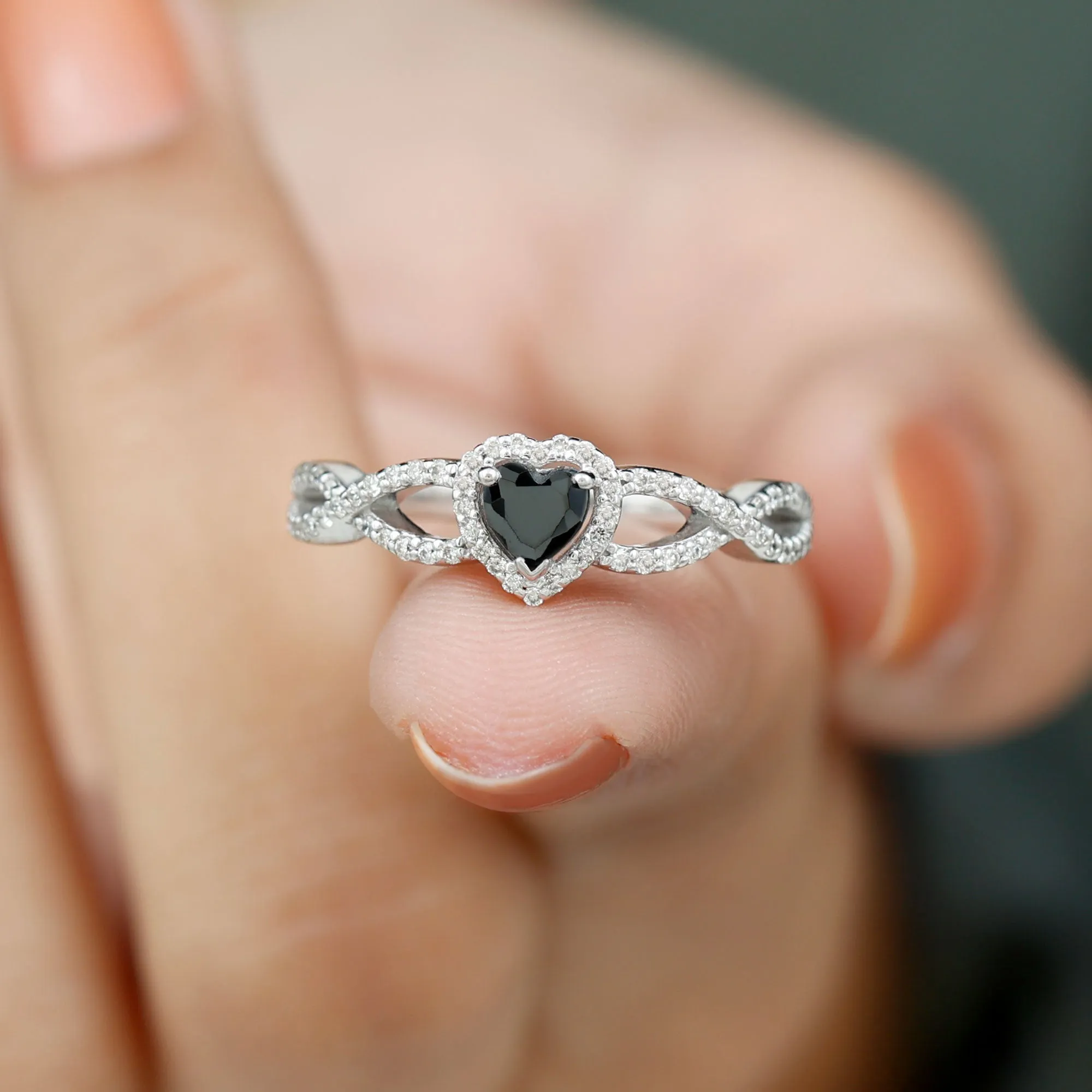 Created Black Diamond Engagement Ring with Moissanite Crossover Shank