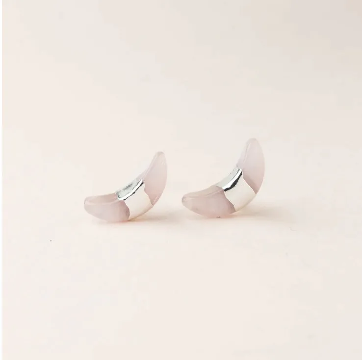 Crescent Moon Stud | Rose Quartz & Silver