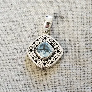 Cushion Cut Blue Topaz .925 Sterling Silver Pendant from Bali