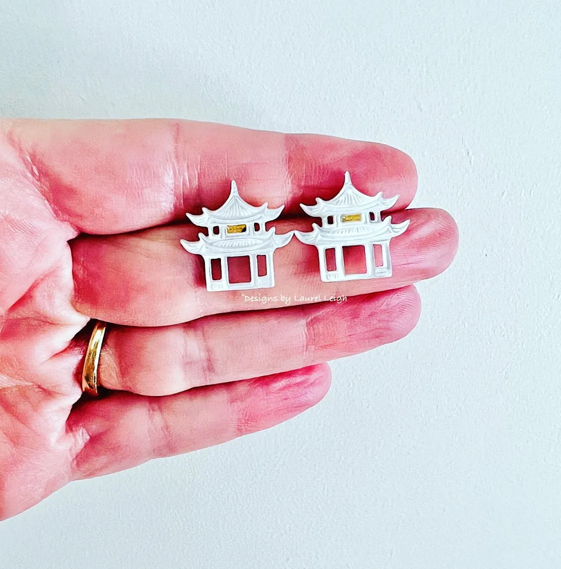 Dainty Mother of Pearl Pagoda Stud Earrings