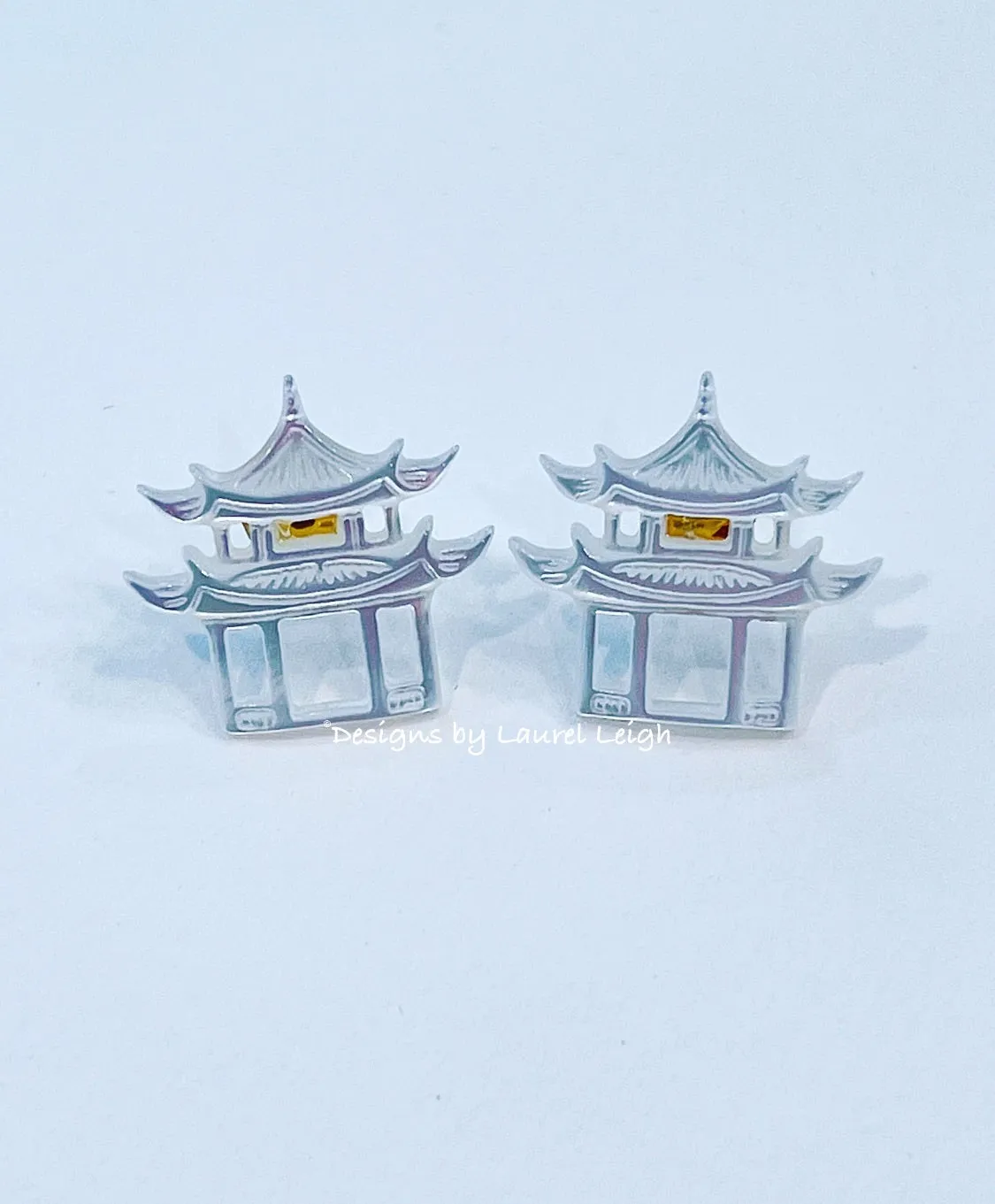 Dainty Mother of Pearl Pagoda Stud Earrings