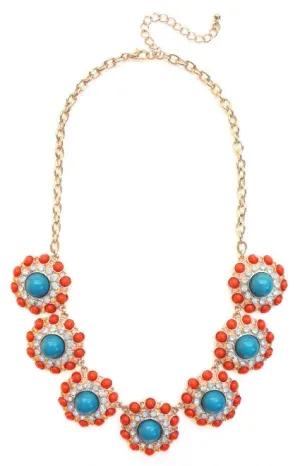 Designer Inspired Circle Necklace- Orange & Teal