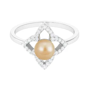 Designer South Sea Pearl and Diamond Floral Halo Engagement Ring