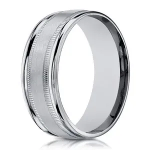 Designer Wedding Ring For Men in 14K White Gold, Engraved | 6mm