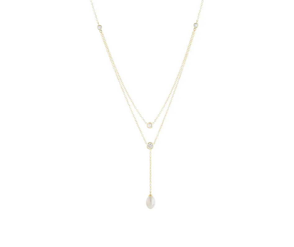 Double CZ Pearl Lariat