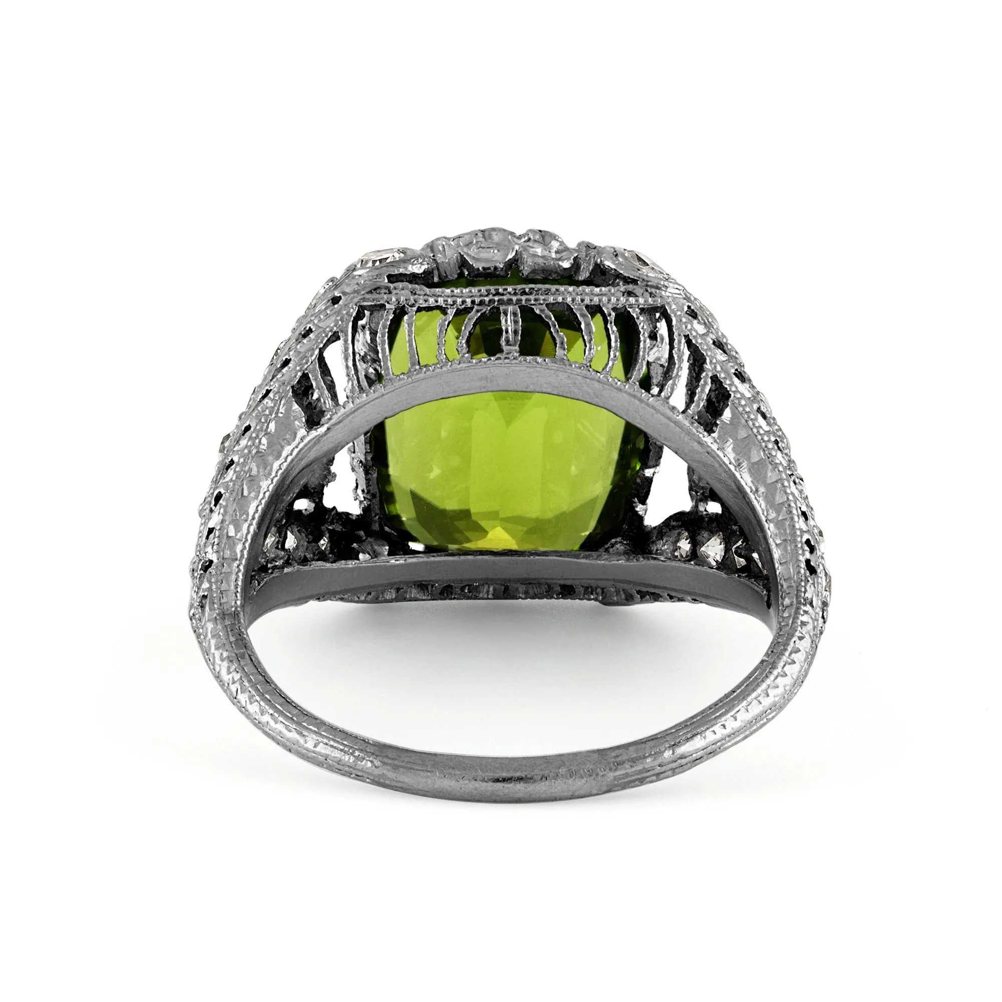 Edwardian GIA 7.87ct PERIDOT & DIAMOND Platinum Antique Vintage Ring