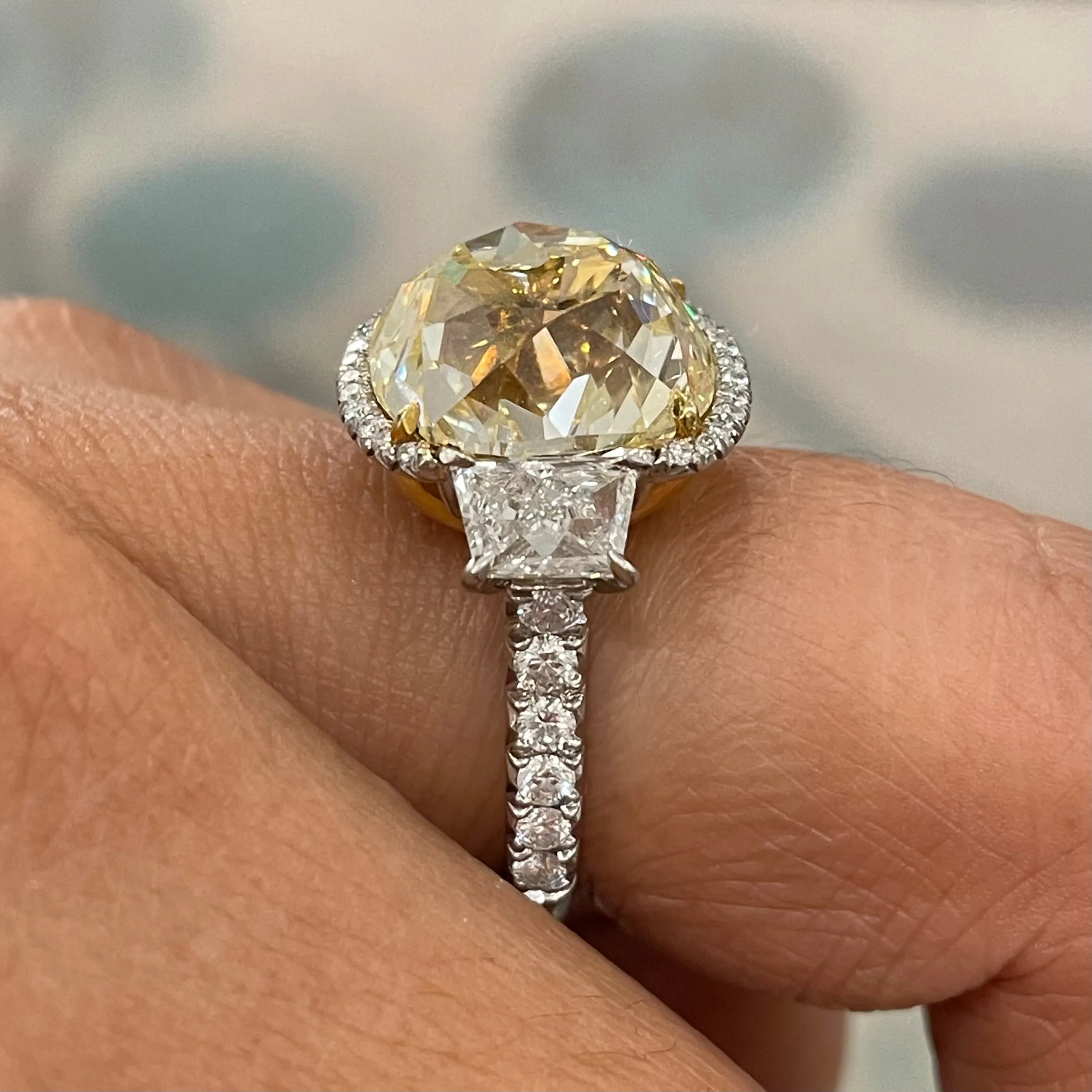 Elan Engagement Ring (9.77 ct Cushion Fancy Yellow VS1 GIA Diamond) in Platinum