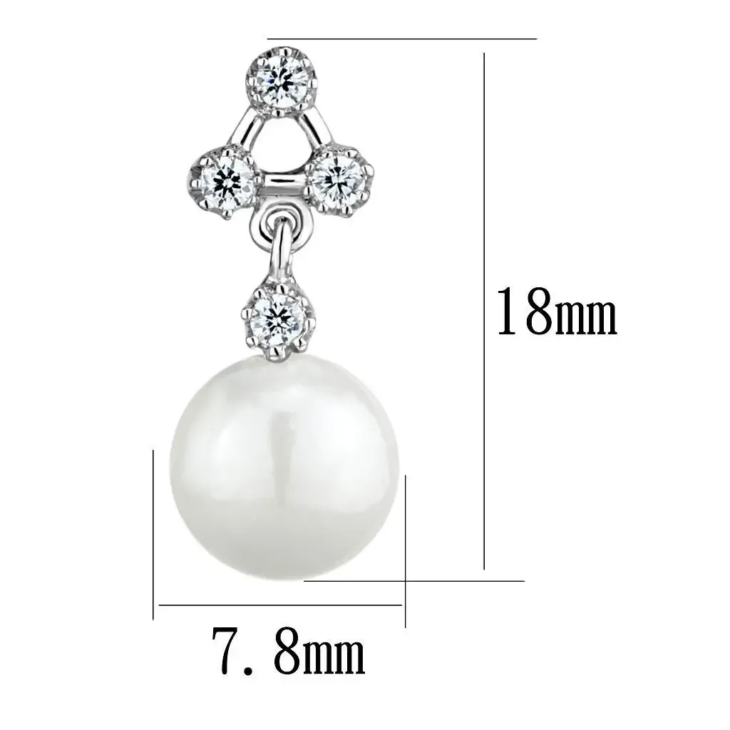 Elegant Pearl Droplets: Rhodium-Plated Brass Earrings with Synthetic White Pearl