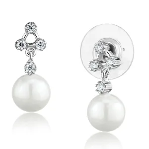 Elegant Pearl Droplets: Rhodium-Plated Brass Earrings with Synthetic White Pearl