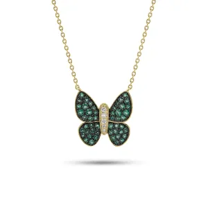 Emerald & Diamond Butterfly Pendant Necklace